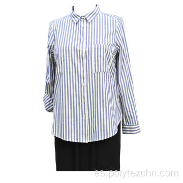 Camisa Oxford de rayas tejidas YD de algodón para mujer